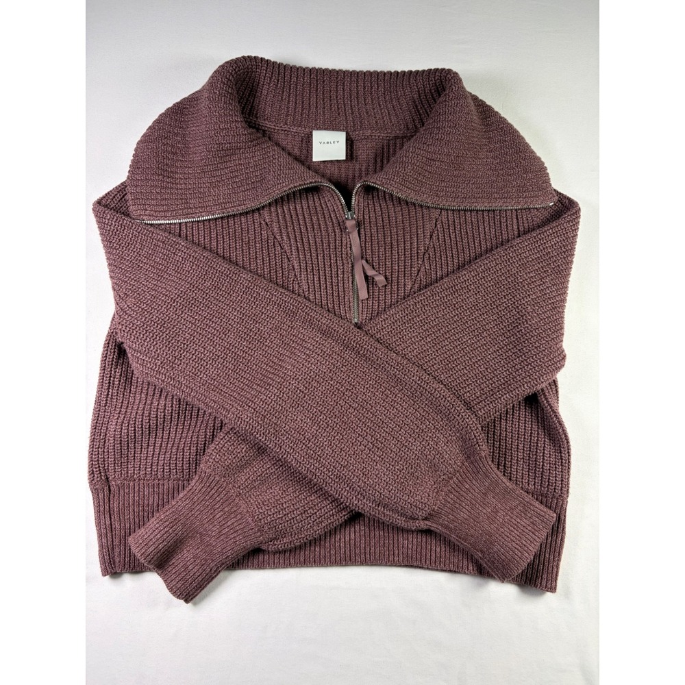 Varley Vine Half Zip Pullover Sweater Ribbed Knit Brown Minimalist Fall Women M